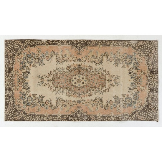 Hand-Knotted Vintage Accent Rug, Central Anatolian Wool Carpet with Floral Garden Design. 3.8 x 7.2 Ft (114 x 219 cm)