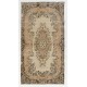 Hand-Knotted Vintage Accent Rug, Central Anatolian Wool Carpet with Floral Garden Design. 3.8 x 7.2 Ft (114 x 219 cm)