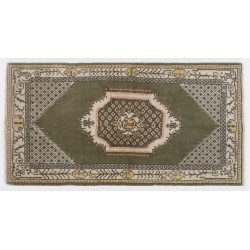 Hand-Knotted Vintage Turkish Oushak Rug Made of Wool. 3.8 x 7.3 Ft (114 x 220 cm)