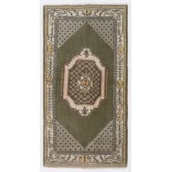 Hand-Knotted Vintage Turkish Oushak Rug Made of Wool. 3.8 x 7.3 Ft (114 x 220 cm)