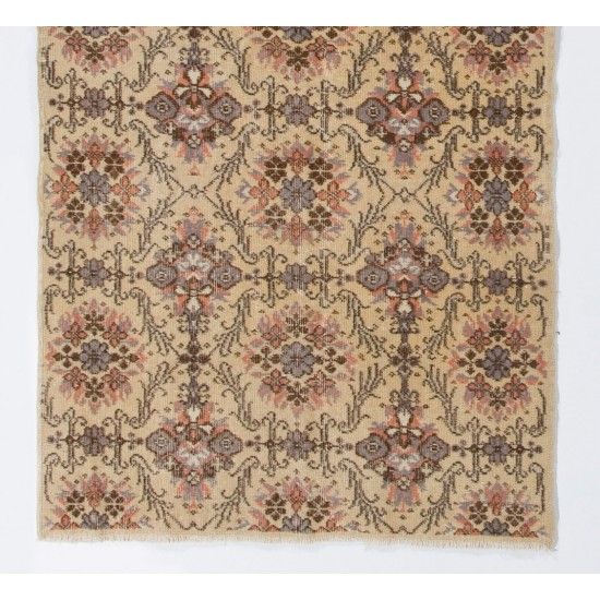 Hand-Knotted Vintage Accent Rug, Central Anatolian Wool Carpet with Floral Garden Design. 3.8 x 7.3 Ft (114 x 222 cm)