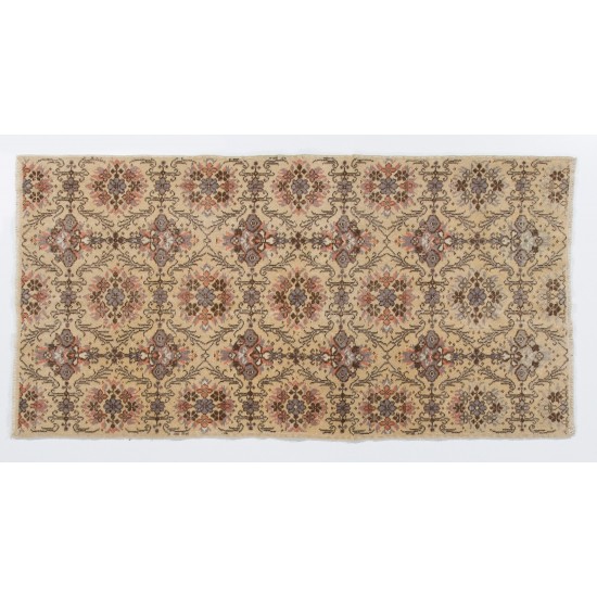 Hand-Knotted Vintage Accent Rug, Central Anatolian Wool Carpet with Floral Garden Design. 3.8 x 7.3 Ft (114 x 222 cm)