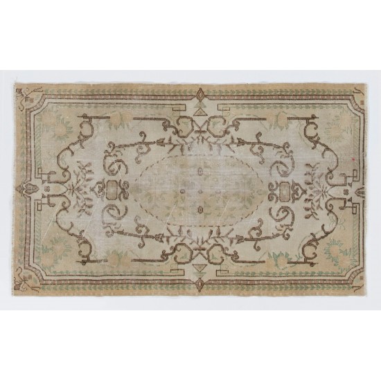 Hand-Knotted Vintage Baroque Style Accent Rug, Central Anatolian Wool Carpet. 3.8 x 6.3 Ft (115 x 190 cm)