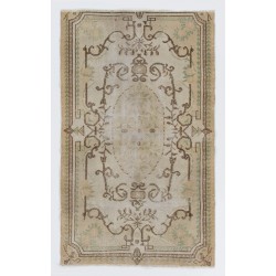 Hand-Knotted Vintage Baroque Style Accent Rug, Central Anatolian Wool Carpet. 3.8 x 6.3 Ft (115 x 190 cm)