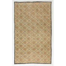 Hand-Knotted Vintage Floral Patterned Accent Rug, Central Anatolian Wool Carpet. 3.8 x 6.4 Ft (115 x 194 cm)