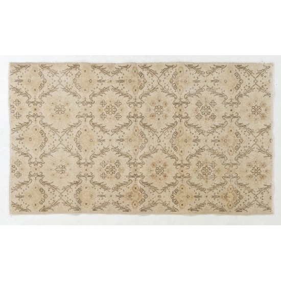 Hand-Knotted Vintage Floral Accent Rug, Central Anatolian Wool Carpet. 3.8 x 6.6 Ft (115 x 200 cm)