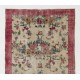 Floral Patterned Turkish Handmade Vintage Rug, Ideal for Office and Home Decor. 3.8 x 6.8 Ft (115 x 205 cm)