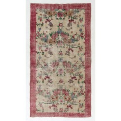 Floral Patterned Turkish Handmade Vintage Rug, Ideal for Office and Home Decor. 3.8 x 6.8 Ft (115 x 205 cm)