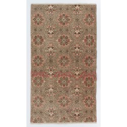 Floral Patterned Turkish Handmade Vintage Rug, Ideal for Office and Home Decor. 3.8 x 6.8 Ft (115 x 207 cm)