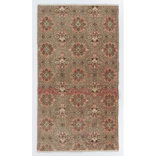 Floral Patterned Turkish Handmade Vintage Rug, Ideal for Office and Home Decor. 3.8 x 6.8 Ft (115 x 207 cm)