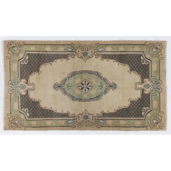 Vintage Baroque Style Handmade Turkish Oushak Accent Rug, Woolen Floor Covering. 3.8 x 7 Ft (115 x 212 cm)