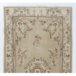 Antique Washed Turkish Accent Rug, Vintage Handmade Art Deco Chinese Design Carpet. 3.8 x 7 Ft (115 x 213 cm)