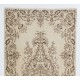 Turkish Oushak Rug in Ivory and Brown Color, Traditional Hand-Knotted 1960s Carpet. 3.8 x 7.3 Ft (115 x 220 cm)
