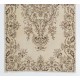 Turkish Oushak Rug in Ivory and Brown Color, Traditional Hand-Knotted 1960s Carpet. 3.8 x 7.3 Ft (115 x 220 cm)