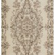 Turkish Oushak Rug in Ivory and Brown Color, Traditional Hand-Knotted 1960s Carpet. 3.8 x 7.3 Ft (115 x 220 cm)