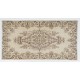 Turkish Oushak Rug in Ivory and Brown Color, Traditional Hand-Knotted 1960s Carpet. 3.8 x 7.3 Ft (115 x 220 cm)