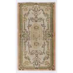 Turkish Oushak Rug with Floral Design, Traditional Hand-Knotted 1960s Carpet. 3.9 x 6.7 Ft (116 x 202 cm)