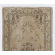 Turkish Oushak Accent Rug in Beige, Brown and Black Colors, Vintage Handmade Art Deco Chinese Design Carpet. 3.9 x 6.7 Ft (116 x 202 cm)