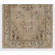 Turkish Oushak Accent Rug in Beige, Brown and Black Colors, Vintage Handmade Art Deco Chinese Design Carpet. 3.9 x 6.7 Ft (116 x 202 cm)