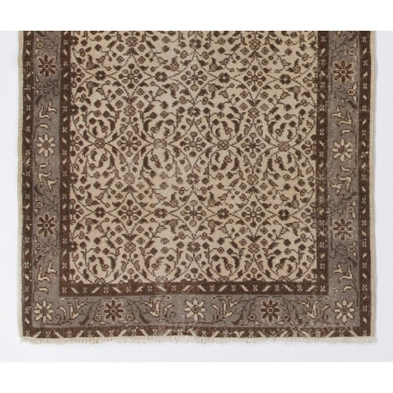 Turkish Oushak Accent Rug with Floral Design, Traditional Hand-Knotted 1960s Carpet. 3.9 x 6.8 Ft (116 x 205 cm)