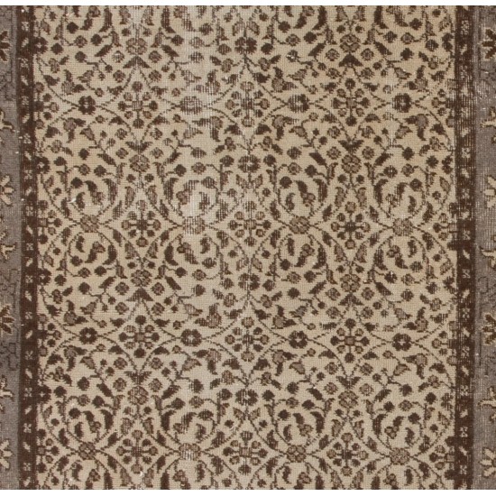 Turkish Oushak Accent Rug with Floral Design, Traditional Hand-Knotted 1960s Carpet. 3.9 x 6.8 Ft (116 x 205 cm)