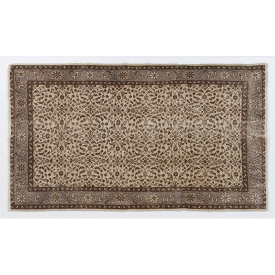 Turkish Oushak Accent Rug with Floral Design, Traditional Hand-Knotted 1960s Carpet. 3.9 x 6.8 Ft (116 x 205 cm)