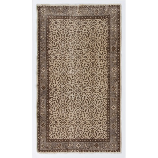 Turkish Oushak Accent Rug with Floral Design, Traditional Hand-Knotted 1960s Carpet. 3.9 x 6.8 Ft (116 x 205 cm)