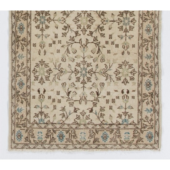 Turkish Oushak Accent Rug with Floral Design, Traditional Hand-Knotted 1960s Carpet. 3.9 x 6.8 Ft (116 x 206 cm)