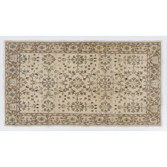 Turkish Oushak Accent Rug with Floral Design, Traditional Hand-Knotted 1960s Carpet. 3.9 x 6.8 Ft (116 x 206 cm)