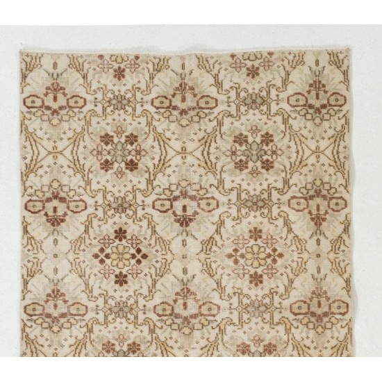 Turkish Oushak Accent Rug with Floral Design, Traditional Hand-Knotted 1960s Carpet. 3.9 x 6.8 Ft (116 x 207 cm)
