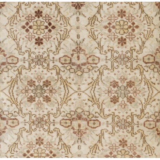 Turkish Oushak Accent Rug with Floral Design, Traditional Hand-Knotted 1960s Carpet. 3.9 x 6.8 Ft (116 x 207 cm)