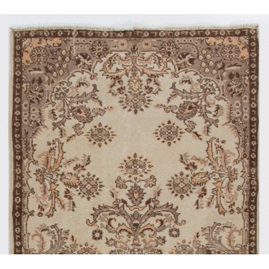 Turkish Oushak Accent Rug with Floral Garden Design, Hand-Knotted 1960s Carpet. 3.9 x 6.8 Ft (116 x 207 cm)