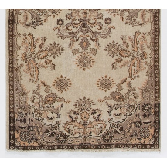 Turkish Oushak Accent Rug with Floral Garden Design, Hand-Knotted 1960s Carpet. 3.9 x 6.8 Ft (116 x 207 cm)