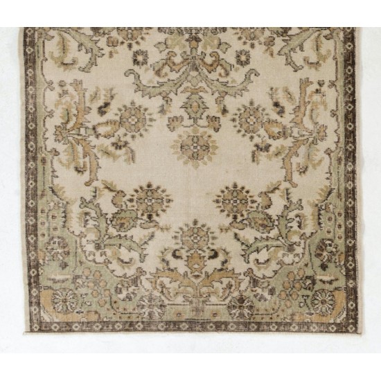 Turkish Oushak Accent Rug with Floral Garden Design, Traditional Hand-Knotted 1960s Carpet. 3.9 x 7 Ft (116 x 214 cm)