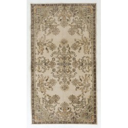 Turkish Oushak Accent Rug with Floral Garden Design, Traditional Hand-Knotted 1960s Carpet. 3.9 x 7 Ft (116 x 214 cm)