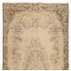 1960s Handmade Turkish Floral Medallion Design Rug, Antique Washed Carpet. 3.9 x 7.4 Ft (116 x 223 cm)