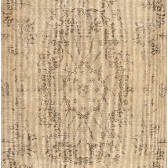 1960s Handmade Turkish Floral Medallion Design Rug, Antique Washed Carpet. 3.9 x 7.4 Ft (116 x 223 cm)
