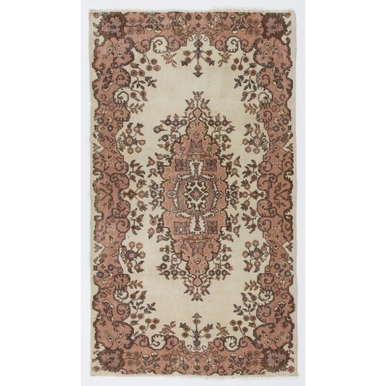 Turkish Handmade Vintage Rug with Medallion Design, Art for the Floor. 3.9 x 6.7 Ft (117 x 203 cm)