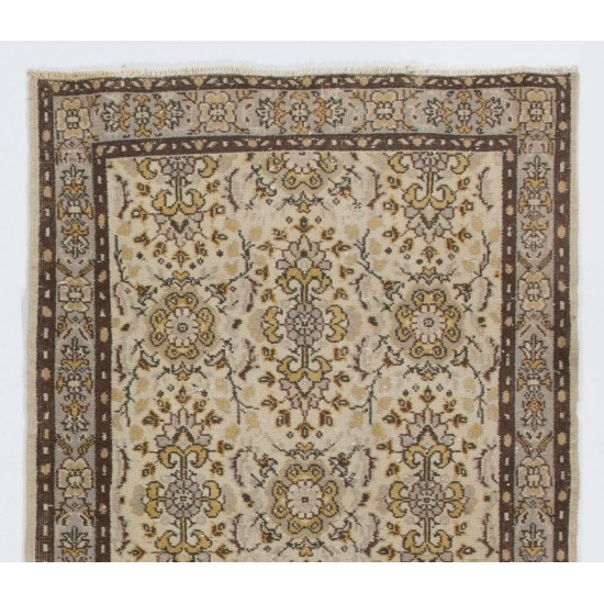 Turkish Handmade Vintage Rug with Floral Design, Art for the Floor. 3.9 x 6.8 Ft (117 x 207 cm)