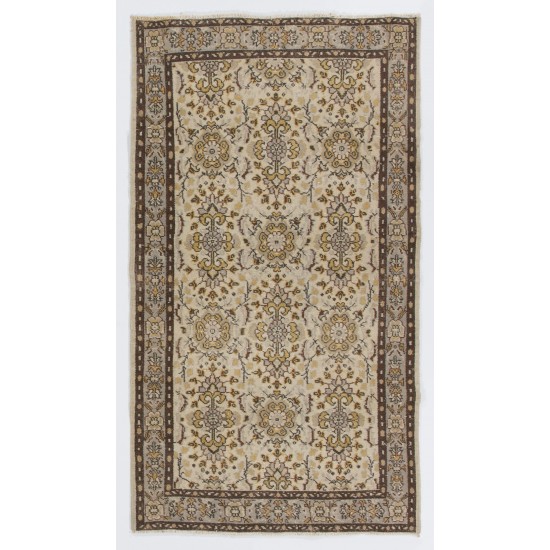 Turkish Handmade Vintage Rug with Floral Design, Art for the Floor. 3.9 x 6.8 Ft (117 x 207 cm)