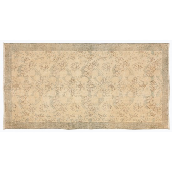 Antique Washed Handmade Vintage Accent Rug, Floral Design Central Anatolian Carpet. 3.9 x 6.9 Ft (117 x 210 cm)