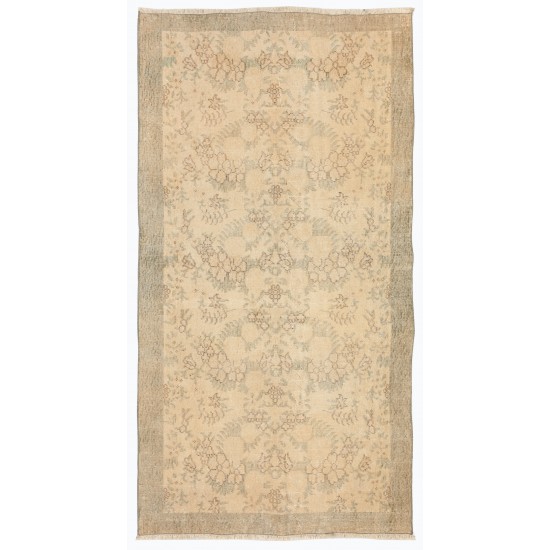 Antique Washed Handmade Vintage Accent Rug, Floral Design Central Anatolian Carpet. 3.9 x 6.9 Ft (117 x 210 cm)