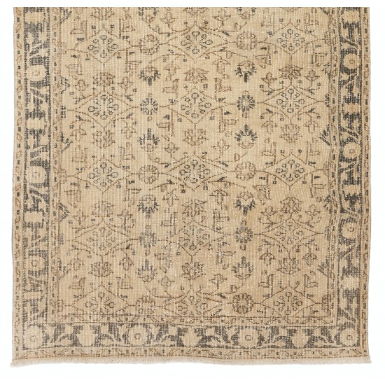Vintage Oushak Accent Rug, Handmade carpet made in Turkey. 3.9 x 7.2 Ft (117 x 218 cm)