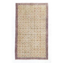 Mid-20th-Century Turkish Oushak Rug in Beige and Pink Colors. Floral Patterned Carpet. 3.9 x 6.7 Ft (118 x 203 cm)