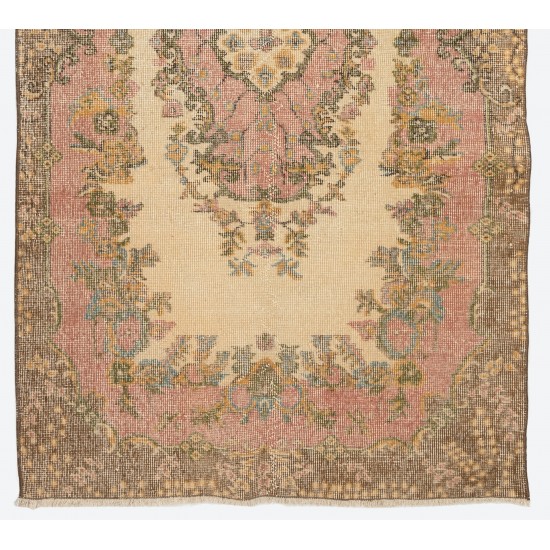 Hand-Knotted Vintage Turkish Rug, Home Decor Carpet. 3.9 x 6.7 Ft (118 x 204 cm)