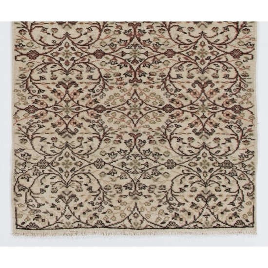 Vintage Floral Patterned Turkish Handmade Rug, Ideal for Office and Home Decor. 3.9 x 6.8 Ft (118 x 205 cm)