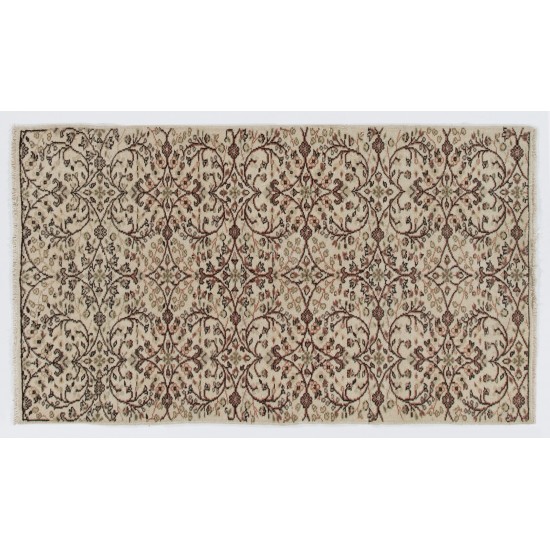 Vintage Floral Patterned Turkish Handmade Rug, Ideal for Office and Home Decor. 3.9 x 6.8 Ft (118 x 205 cm)