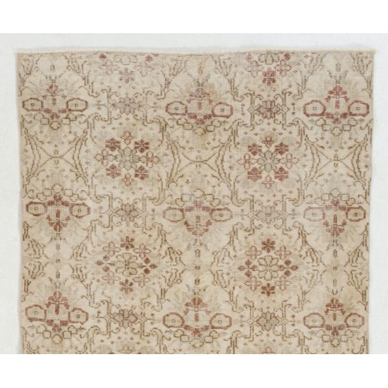 Floral Patterned Turkish Handmade Vintage Rug, Ideal for Office and Home Decor. 3.9 x 6.8 Ft (118 x 206 cm)