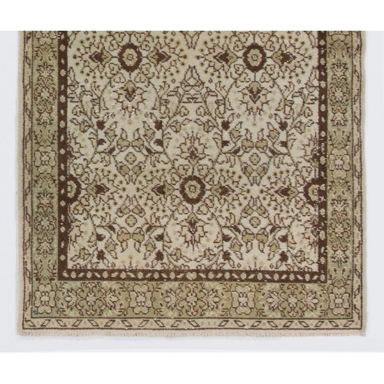Floral Patterned Turkish Handmade Vintage Rug, Ideal for Office and Home Decor. 3.9 x 6.8 Ft (118 x 207 cm)