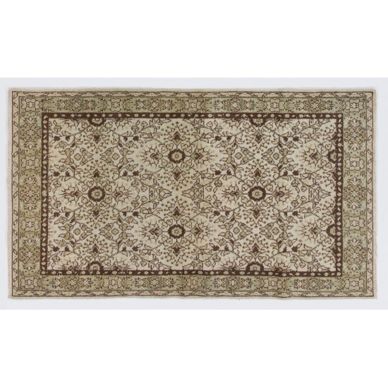 Floral Patterned Turkish Handmade Vintage Rug, Ideal for Office and Home Decor. 3.9 x 6.8 Ft (118 x 207 cm)
